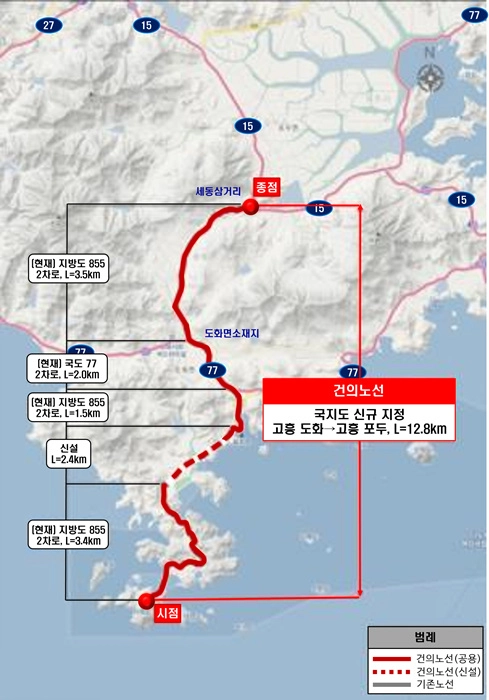 고흥 도화~포두 국지도 지정 노선