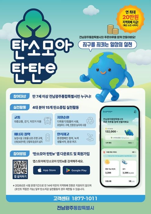 화순군이 친환경 활동 시 연 최대 20만 원의 지역화폐를 지급하는 플랫폼 '탄소모아 탄탄e'를 운영한다