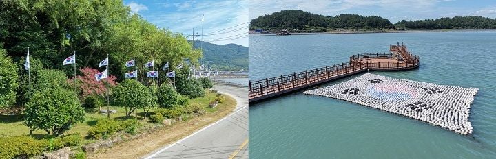 제81주년 광복절을 맞아 독립운동가 89명을 배출한 완도 소안도가 주목받고 있다. 2,420개 친환경 부표로 제작된 바다 위 태극기 조형물이 눈길을 끈다.