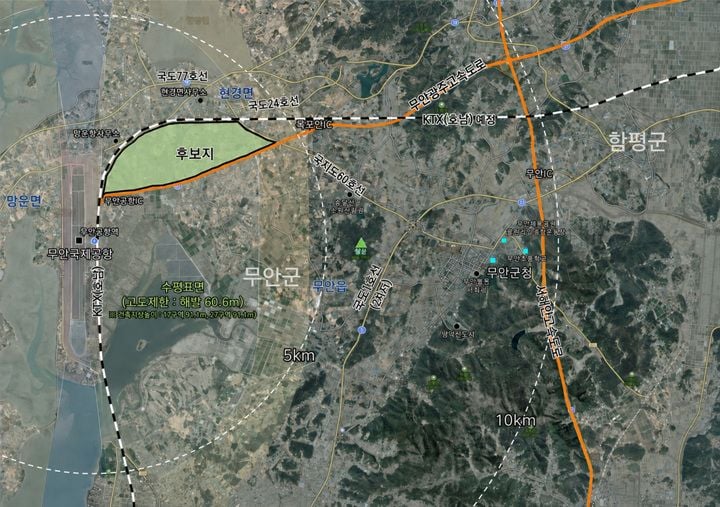 무안 국가산단 위치도. 민형배 전남광주통합특별시장이 무안 현경면 105만 평의 국가산단 후보지 지정을 환영하며, 광주 군공항 이전 부지와 연계한 호남권 반도체 생태계 구축에 속도를 내겠다고 밝혔다.