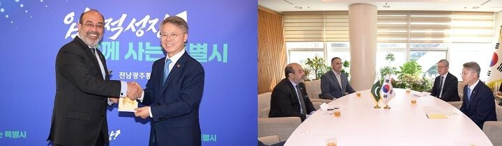 민형배 전남광주통합특별시장이 주한 파키스탄 대업을 접견하고 AI·IT 인력 교류와 경제 협력 방안을 논의했다.