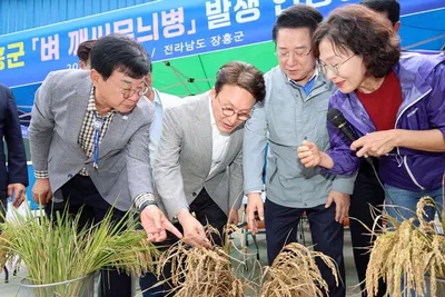 김민석 국무총리, 장흥 벼 깨씨무늬병 현장 방문..정부 지원책 약속