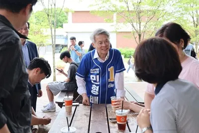 민형배 후보 대전 한화공장 폭발 사고 소식에 차량 유세 전면 중단