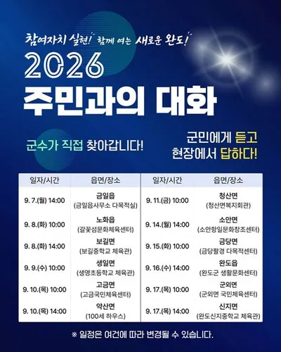 김신 완도군수 12개 읍·면 순회 ‘주민과의 대화’ 추진…소통행보 개막